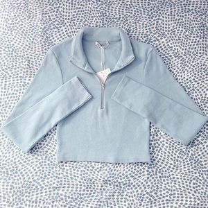 Zara Ribbed Half Zip Crop Top